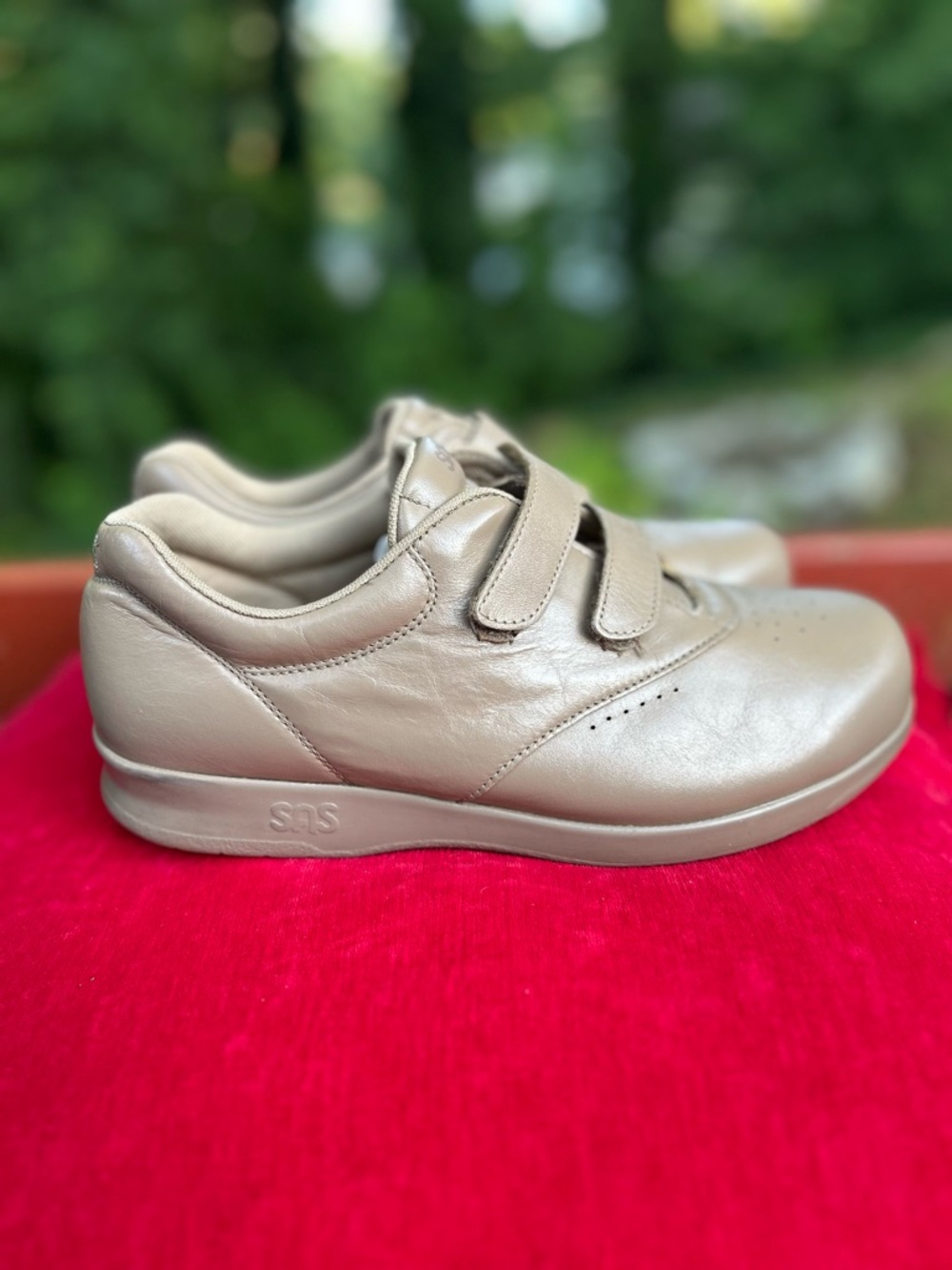 SAS Women's Taupe Leather Velcro Sneakers